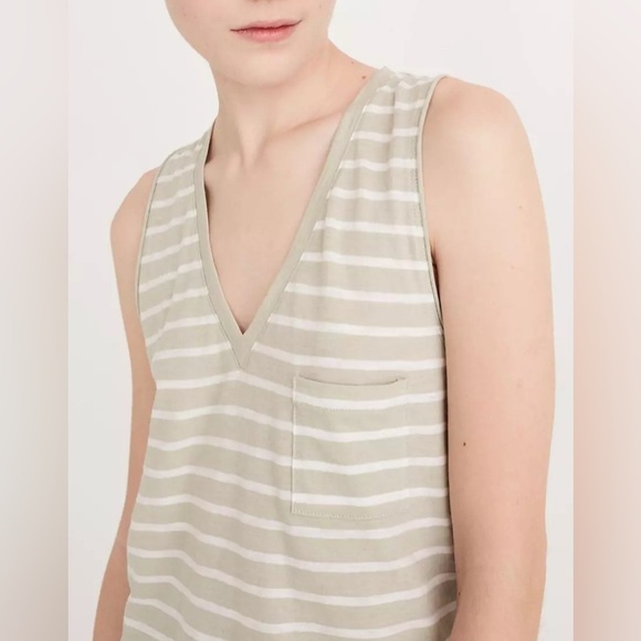 Madewell Whisper 100% Cotton Tank Top Striped Casual V-Neck Pocket. Size S NWOT - Picture 1 of 13